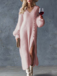 Aurora | Abito Midi Soft Touch con Spacco Laterale e Scollo a V