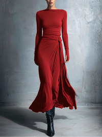 Celeste | Abito Maxi Drappeggiato con Dettaglio Asimmetrico