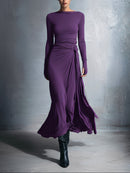 Celeste | Abito Maxi Drappeggiato con Dettaglio Asimmetrico