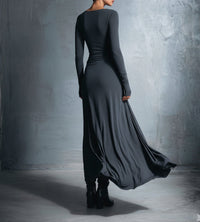 Celeste | Abito Maxi Drappeggiato con Dettaglio Asimmetrico