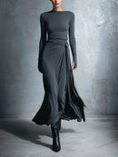 Celeste | Abito Maxi Drappeggiato con Dettaglio Asimmetrico