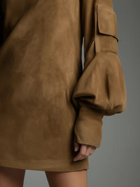 Elisa | Mini Abito Oversize in Simil-Camoscio con Colletto Alto