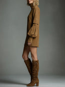 Elisa | Mini Abito Oversize in Simil-Camoscio con Colletto Alto
