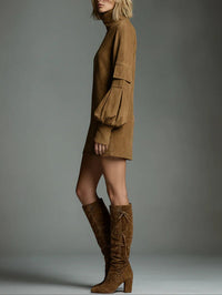 Elisa | Mini Abito Oversize in Simil-Camoscio con Colletto Alto