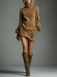 Elisa | Mini Abito Oversize in Simil-Camoscio con Colletto Alto