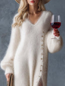 Aurora | Abito Midi Soft Touch con Spacco Laterale e Scollo a V