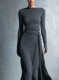 Celeste | Abito Maxi Drappeggiato con Dettaglio Asimmetrico