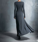 Celeste | Abito Maxi Drappeggiato con Dettaglio Asimmetrico