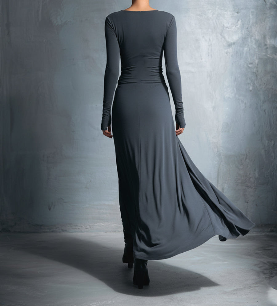 Celeste | Abito Maxi Drappeggiato con Dettaglio Asimmetrico