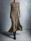 Celeste | Abito Maxi Drappeggiato con Dettaglio Asimmetrico