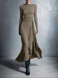 Celeste | Abito Maxi Drappeggiato con Dettaglio Asimmetrico